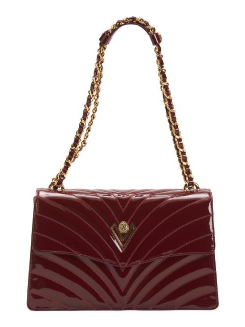 VALENTINO ORLANDI Made In Italy Patent Leather Quilted Crossbody Chain